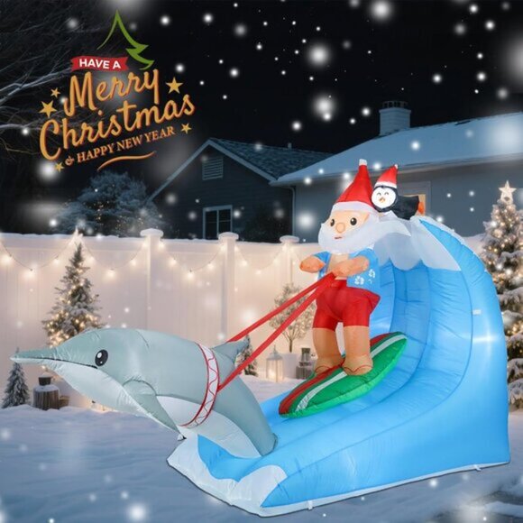 ⚡7.55FT Christmas Inflatable Santa Claus Penguin Dolphin Outdoor Decoration - Picture 3 of 7